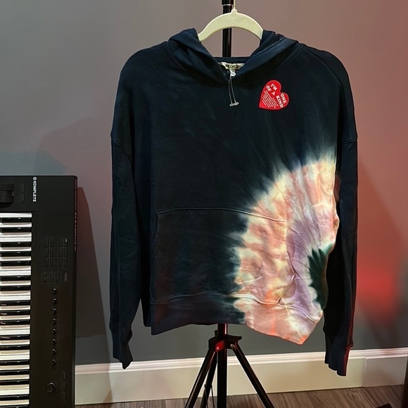 NWT Wildfox LG Spiral Dye Tie Dye Terry Hoodie Blue - Picture 2 of 5